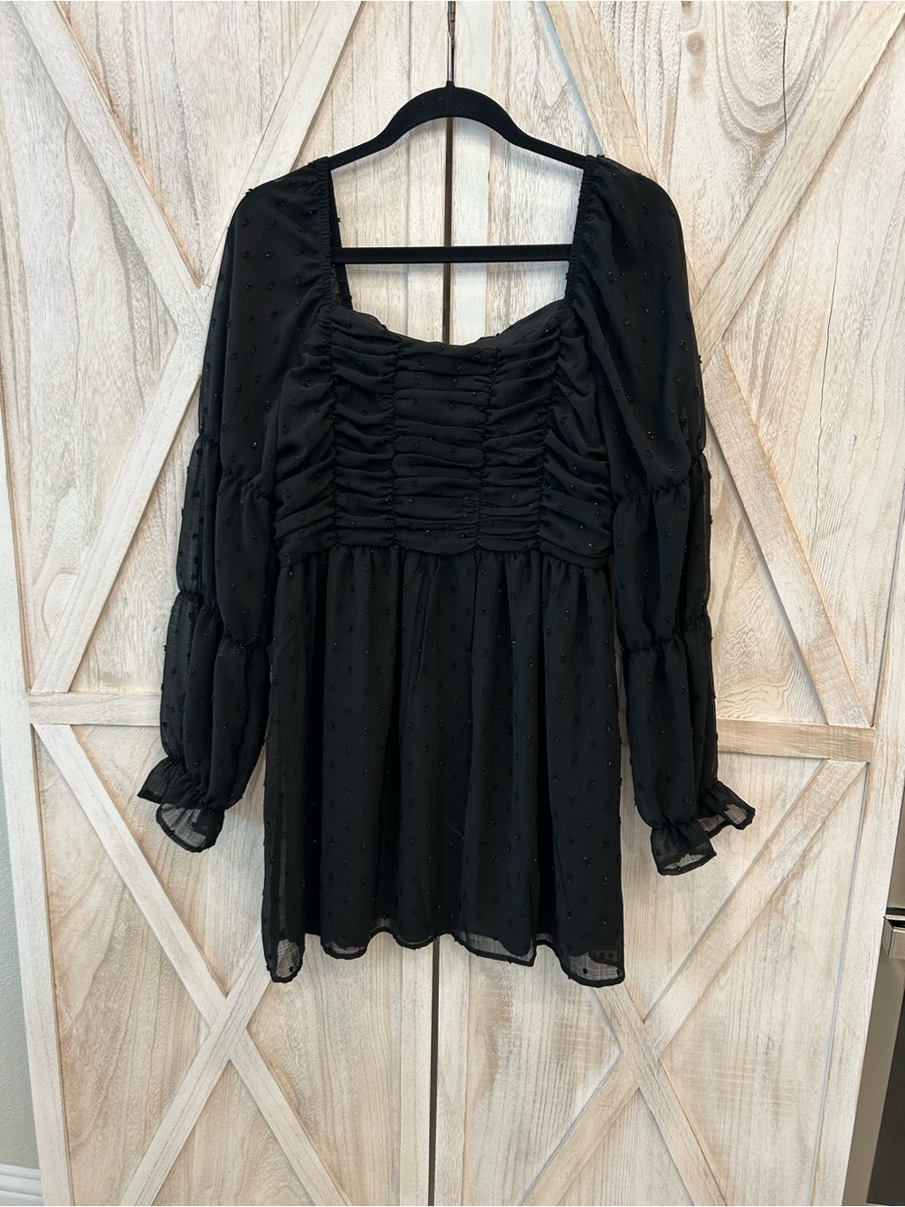 Crystal Doll Black Ruched Square-Neck Tunic